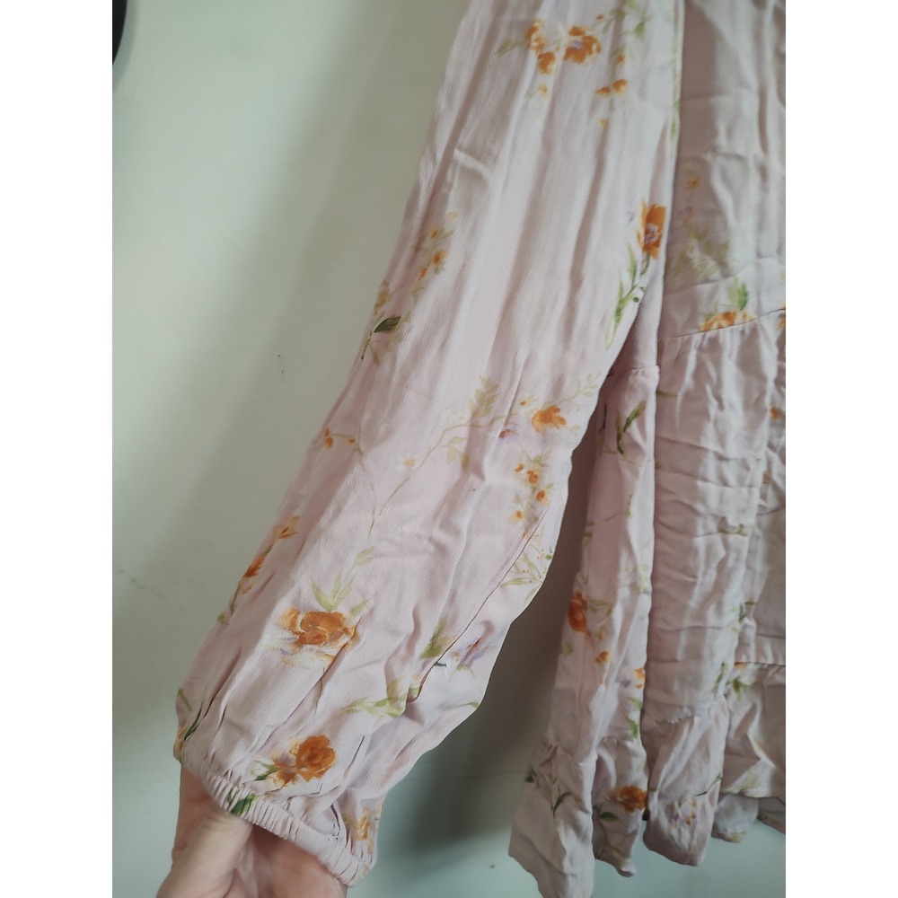 American Eagle Pink Floral Babydoll Top XL Long Sleeve V-Neck Smocked Blouse - Picture 7 of 10